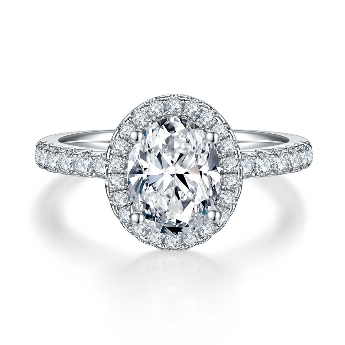 Light luxury egg shaped S925 silver plated white gold moissanite diamond women's ring 2.0 carats D-grade